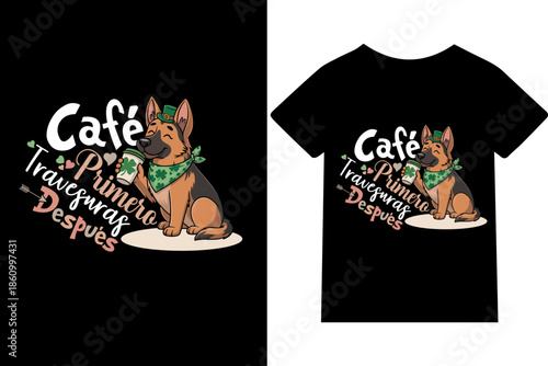 Café primero, travesuras después -Diseño de camisetas, frases, carteles, tazas y tipografía creativa.