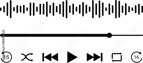 Music or video play bar icon Audio player for songs or podcast playlist. Play or pause button. Music or video play bar icon. editable stroke vector illustration