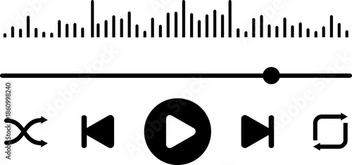 Music or video play bar icon Audio player for songs or podcast playlist. Play or pause button. Music or video play bar icon. editable stroke vector illustration