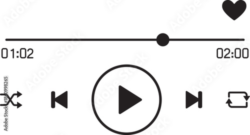 Music or video play bar icon Audio player for songs or podcast playlist. Play or pause button. Music or video play bar icon. editable stroke vector illustration