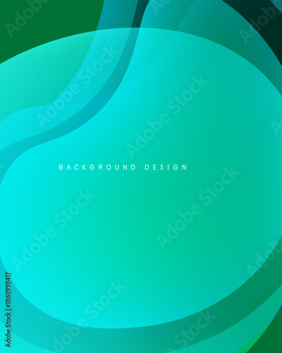 Abstract layers create vibrant turquoise, green gradients. Smooth curves define flowing shapes, modern design element.