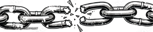 Broken Metal Chain with Broken Link.
