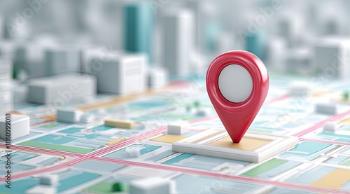 Wallpaper Mural Red pin on a light-colored map highlighting a location in a blurred city Torontodigital.ca