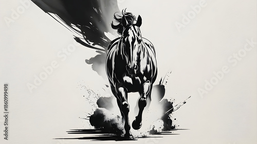 Wallpaper Mural High-Contrast Running Horse with Ink Splatter — Dynamic Motion Torontodigital.ca