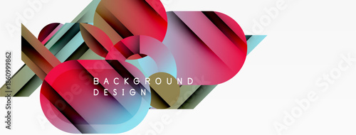 Abstract geometric shapes, vibrant colors, dynamic composition. Modern design elements create visually appealing background.