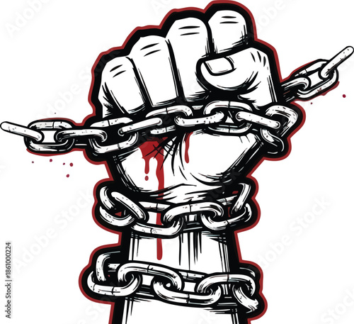 Clenched Fist Breaking Free from Chains.