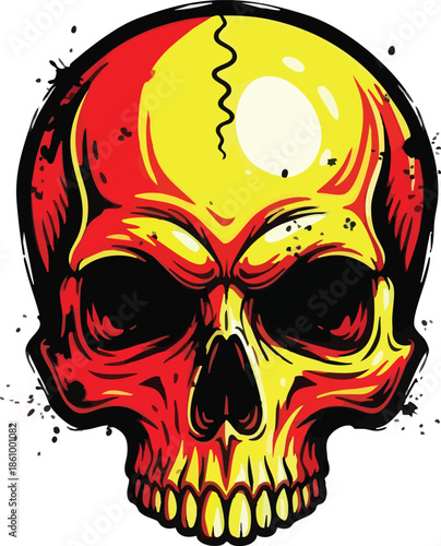 Colorful Skull Illustration with Bold Design.