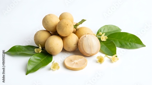Longan Fruit Whole Cut and Leaves with Flowers dimocarpus longan