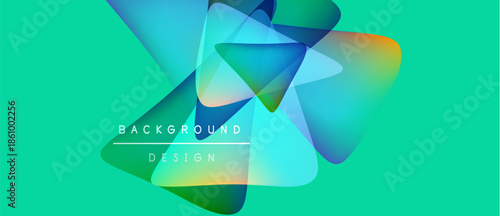 Abstract geometric shapes overlap vibrant turquoise background. Modern design elements create dynamic visual composition. Text reads background design.