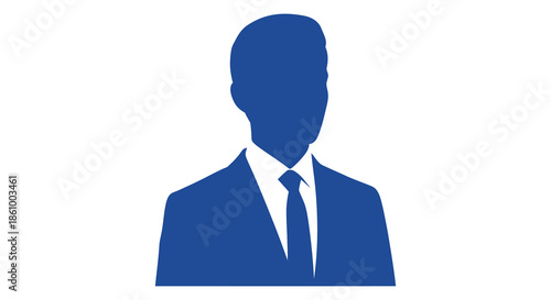 A dark blue solid silhouette of a man in a suit and tie formal attire silhouette
