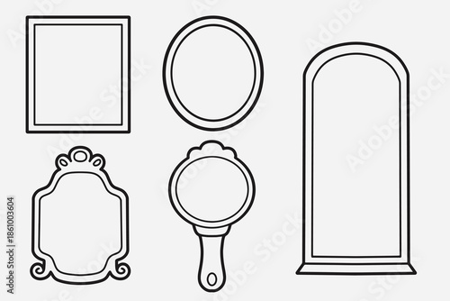 set of mirror with outline style good for icon, symbol, element design, coloring book, etc