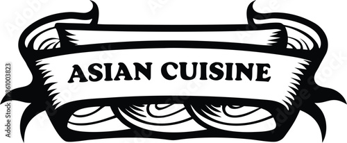 asian cuisine banner icon Black silhouette vector illustration on transparent background
