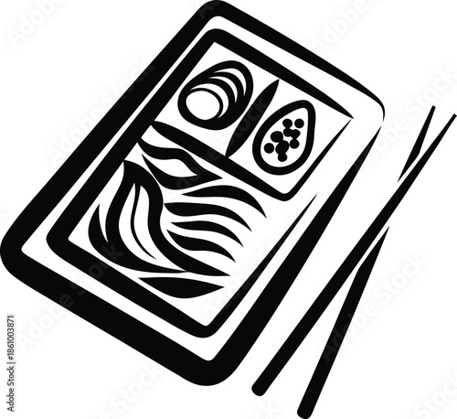 asian food menu icon Black silhouette vector illustration on transparent background