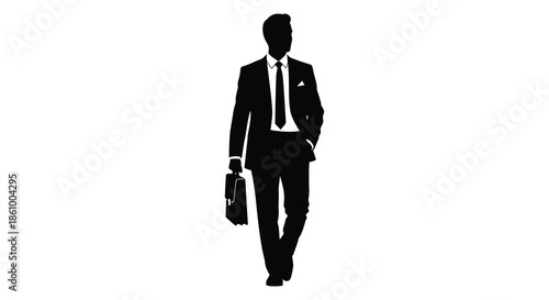 A sharply dressed man with a briefcase is captured in a striking black silhouette