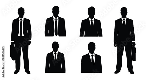 A collection of business professionals depicted in dark isolated forms a striking silhouette