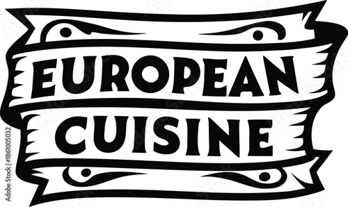 european cuisine banner icon Black silhouette vector illustration on transparent background