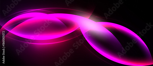 Bright pink abstract shape glows against dark background. Smooth curves create dynamic visual impact. Modern design element.