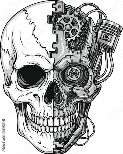 Mechanical Skull with Gears and Piston.