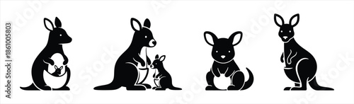 Graphic Silhouettes of Diverse Kangaroos and Wallabies Australian Wildlife Icons