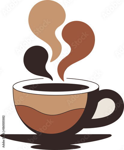 Coffee cup icon with steam clouds in brown tones representing warm morning beverage
