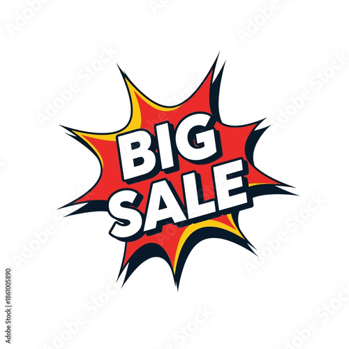 Big Sale Pop Art Speech Bubble Burst, Red Yellow Explosion