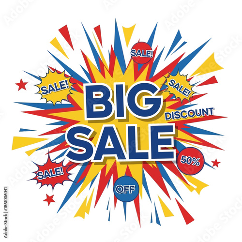 Big Sale Announcement Explosion Graphic with Discount Offers