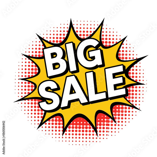 Big Sale Comic Burst - Yellow Explosion Banner with Red Halftone Dots