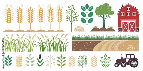 Farm fresh produce and agricultural elements in colorful illustration