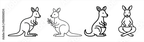 Minimalist Kangaroo Line Art Collection in Diverse Poses for Australian Wildlife Designs