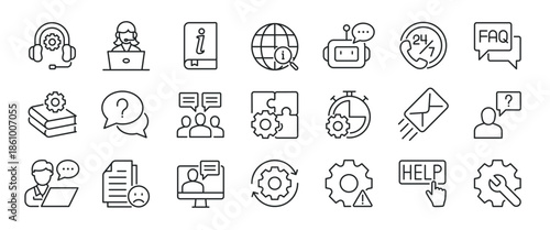 Technical Support thin line icons. Editable stroke. For website marketing design, logo, app, template, ui, etc. Vector illustration