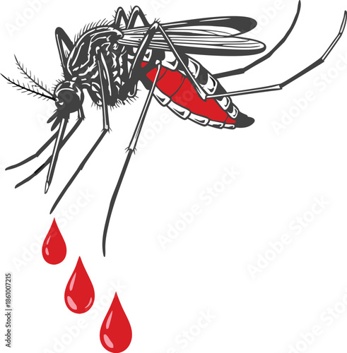 Mosquito Vector Illustration with Red Blood Drops