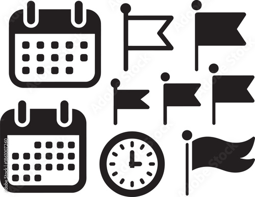 calendar and flag icons set
