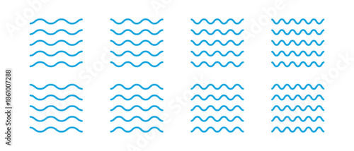 Wave vector icon set. Water waves sign collection. Sea wave set. Water symbol. Ocean wave sign. Sea icons set. Zigzag line