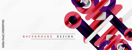 Abstract geometric shapes overlap, creating dynamic visual effect. White background emphasizes colorful cylinders, lines. Modern design element.