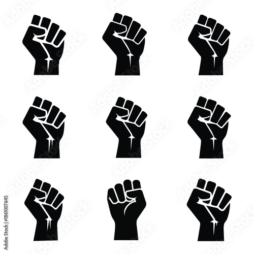 Fist icons set representing protest and strength