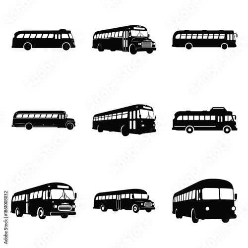 Bus silhouette collection in side view