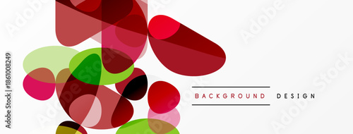 Abstract vector illustration. Overlapping shapes create dynamic composition. Red, green hues dominate design. Minimalist style.