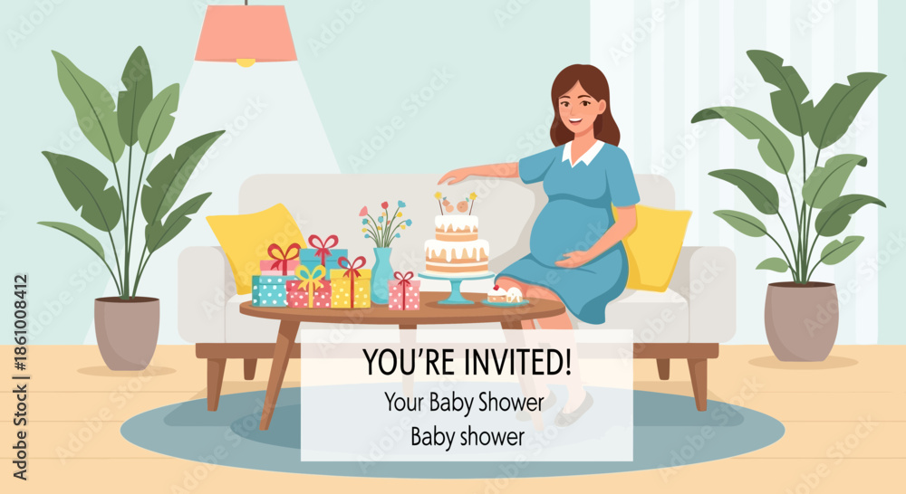 Fototapeta premium Woman Inviting to Baby Shower Party.