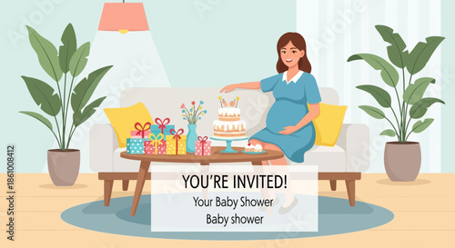 Woman Inviting to Baby Shower Party.