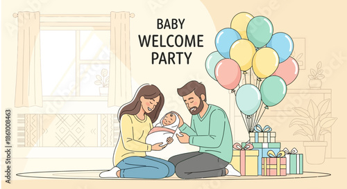 Young parents with a newborn baby.