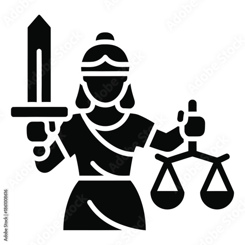 Justice goddess silhouette holding sword and balance scales