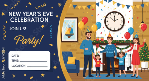 Family in party hats at home.