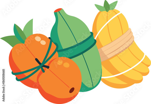 Vibrant fresh fruits bundled together in a colorful healthy arrangement