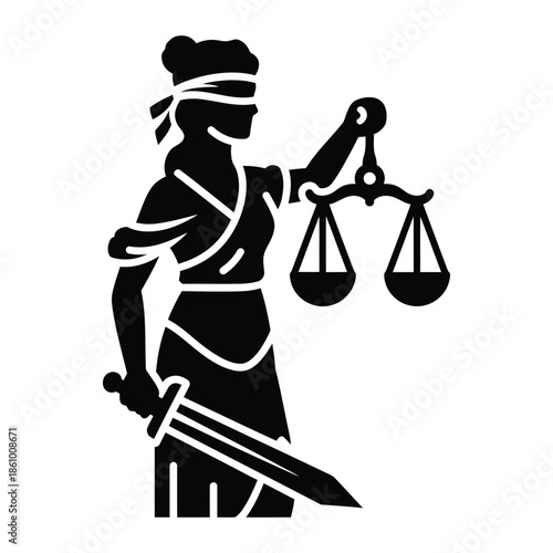 Lady justice silhouette holding scales and sword for legal law