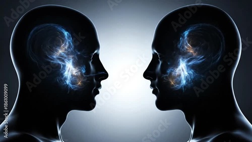 Cinematic Silhouette of Two Human Heads with Swirling Smoke Energy representing Empathy and Mind Connection