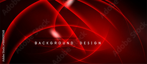 Abstract red design features flowing lines, curves. Dark background enhances vibrant illumination, creating dynamic visual effect.