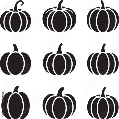 Black pumpkin icons on white background