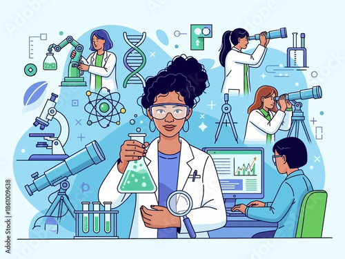 Scientists conducting experiments in a laboratory setting with various equipment and technology