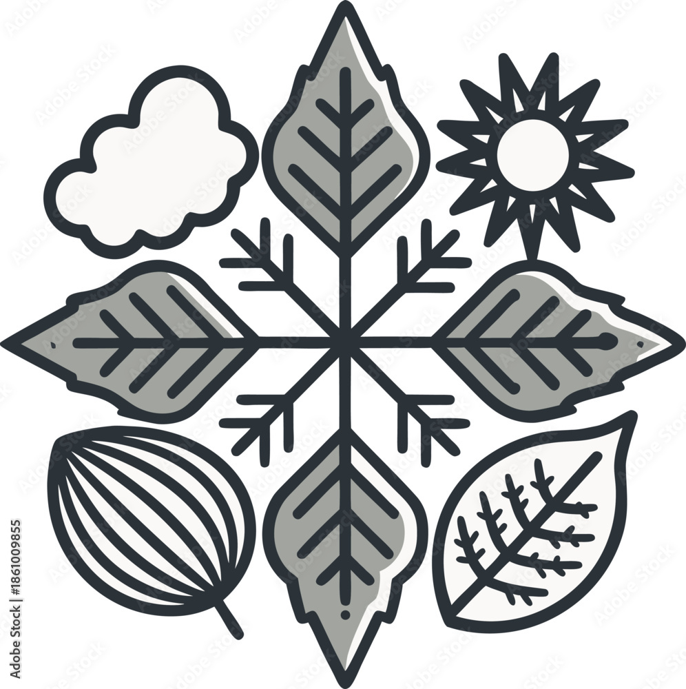 custom made wallpaper toronto digitalSeasonal nature icons with leaves, snowflake, and sun