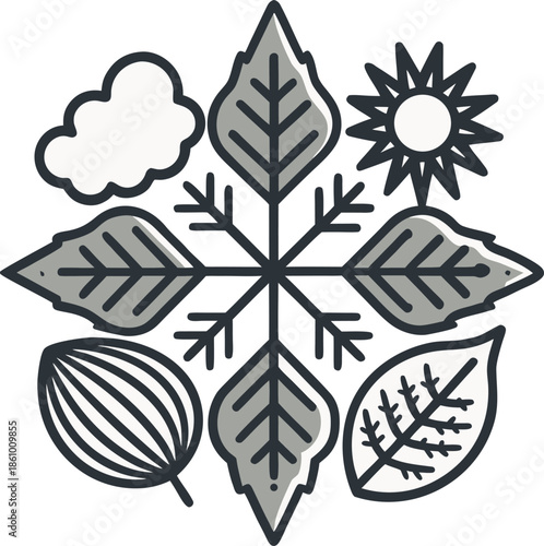 Wallpaper Mural Seasonal nature icons with leaves, snowflake, and sun Torontodigital.ca
